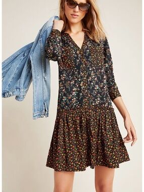 Anthropologie Maeve Marlie Button-Front Floral Tunic Dress Size 4